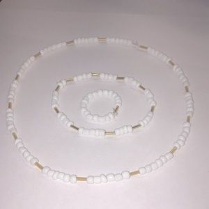 Matching white and gold seed bead set